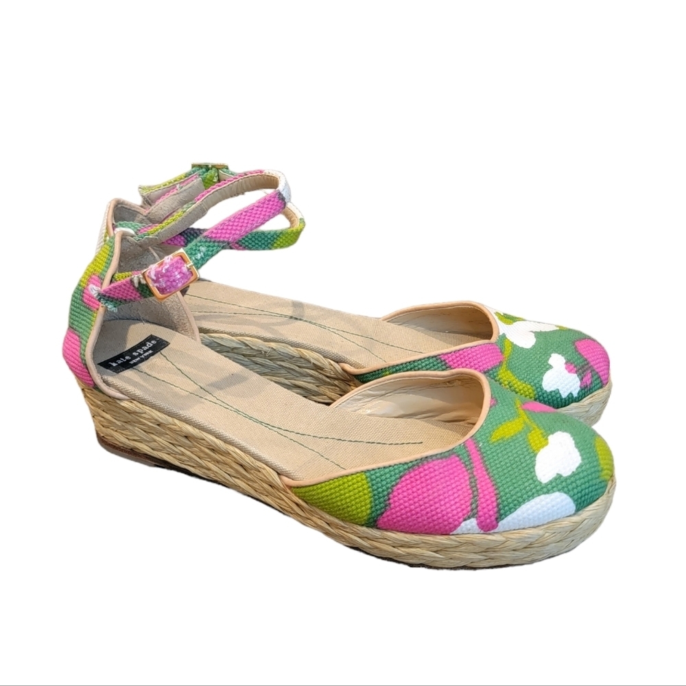 Kate Spade New York Canvas Espadrilles Green Floral Women's Size 10